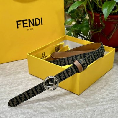 Fendl芬迪专柜同款 宽20Mm 原版定制布料 单环皮带钢扣 Ff图案布料材质 棕色皮革内衬 单钉镀钯金属配件 时尚潮流 经典系列
