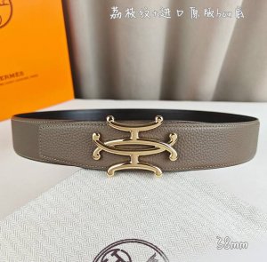 p230 HermèS爱马仕 双头尖 双面原版 原单品质 进口头层牛皮 灰色荔枝纹搭配黑色平纹 寸半38Mm 配官网双H新款亮金/亮银/砂蓝/砂枪扣