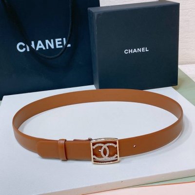 特 C Hanel 24S Cc 水钻 Logo字母搭扣 黄铜金属小牛皮腰带 手感柔软 细腻 3.0Cm