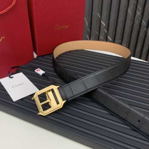 镀钯饰面针扣式皮带，“Cartier”标识。黑色尼罗河鳄鱼皮皮带，浮雕“Cartier”标识。尺寸：宽35毫米