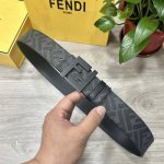 图片包装 Fendi 芬迪 专柜同款 宽4.0Cm 双环正反用腰带 Ff按钉搭扣 黑色Cuoio Romano皮革材质 反面面料带有烟草黄和黑色Ff图案 黑色珐