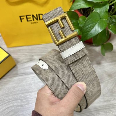 图片包装+10 Fendl 芬迪 专柜同款 宽3.8Cm 原版定制布料 Ff图案布料材质 米白色皮革内衬 单钉镀钯金属配件 时尚潮流 经典系列