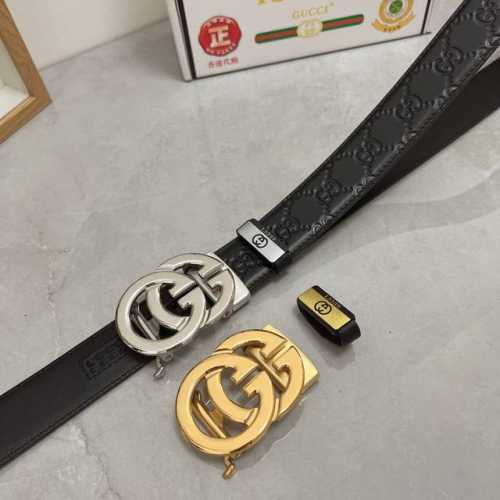品名：古奇.Gu...Ci 自动带 材质：原单牛皮腰带 专柜原单品质、做工精细，时尚大牌，送人自用首选 包装： 请认准如图专柜包装赠送打孔器手提袋专柜礼盒宽度3