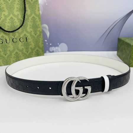 Gucci 3.0Cm 头层牛皮腰带搭配压花底，经典双C挂扣，时尚百搭！ - 点击图像关闭