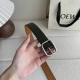 特 Loewe新款柔软粒面牛皮革腰带，圆形搭扣，3.2Cm宽，五孔调节，镌刻Loewe标志。颜色：苔原绿色 银扣