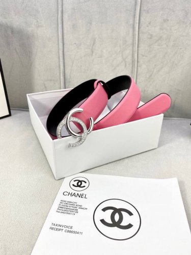 特 P190 宽度3.0Cm Chanel 香奈儿 经典款平纹 两面原版牛皮金 银 色镶钻钢扣。