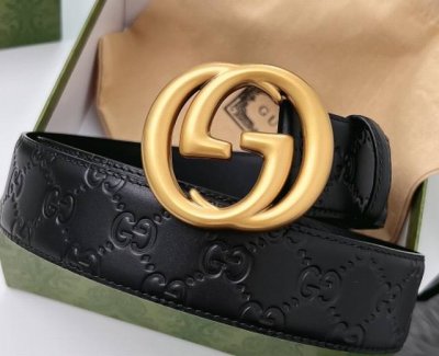特 Gucci.古驰 全套包装 3.8Cm进口小牛皮压花, 专柜正品1:1完美复刻. 原版底皮, 采用热压印技术的Gucci Signature皮革精制而成，触