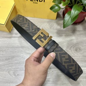 图片包装 Fendi 芬迪 专柜同款 宽4.0Cm 双环正反用腰带 Ff按钉搭扣 黑色Cuoio Romano皮革材质 反面面料带有烟草黄和黑色Ff图案 黑色珐