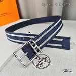 HermèS 爱马仕 新款针扣皮带 原单品质 原版Epsom小牛皮搭配帆布材质 深蓝色 38Mm宽 配官网亮金 亮银扣 可翻转五金两面可用