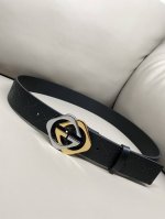 Gucci 古琦 棱形扣 进口牛皮 不车线简约 热压成型工艺 双层对G款 4.0宽度