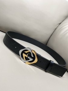 Gucci 古琦 棱形扣 进口牛皮 不车线简约 热压成型工艺 双层对G款 4.0宽度