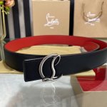 3.5宽christian Louboutin 男士ricky标志性徽标搭扣黑色腰带红色底，双面牛皮。