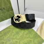 特 Gucci 473030 Kgdhhn 黑灰supreme Pvc老花 小牛皮黑底 宽度3.7Cm 圆双g旋转扣 双面可用 可裁剪