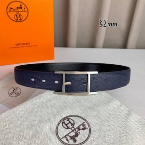 HermèS 爱马仕针扣 原单品质 进口头层牛皮 深蓝色荔枝纹搭配黑色平纹 32Mm宽 双面可用 配官网H亮金 亮银扣