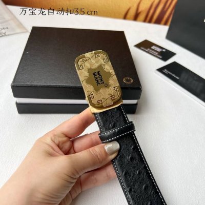 特 品牌： 万宝龙 新款进口小牛皮，手感细腻柔软。搭配纯钢自动精品钢扣，男士必备！宽度：3.5cm