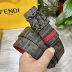 图片包装＋10 Fendi 芬迪 专柜同款 宽4.0Cm 双环正反用腰带 Ff按钉搭扣 红色Cuoio Romano皮革材质 反面面料带有烟草黄和黑色Ff图案