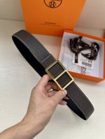 特 爱马仕Hermes男士腰带 进口手掌小牛皮 车白线 精钢精品五金 双面可用 宽3.8Cm