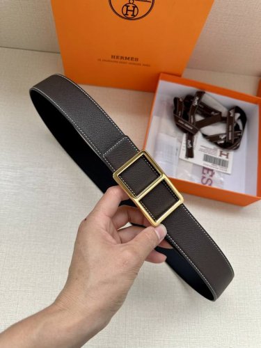 特 爱马仕Hermes男士腰带 进口手掌小牛皮 车白线 精钢精品五金 双面可用 宽3.8Cm