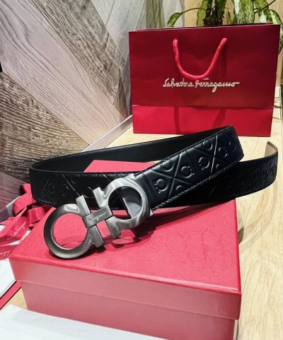 配全套包装礼盒 Ferragam精品马蹄扣，原版五金原厂进口意大利小牛皮 压花 实拍图！宽3.5Cm ,懂货的收，码数可以裁剪！