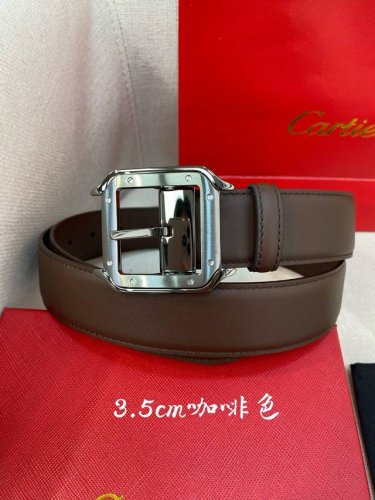 特 卡地亚针扣式皮带，Cartier标志。黑色与棕色牛皮双面皮带，浮雕“Cartier”标志。尺寸：宽35毫米 可调节