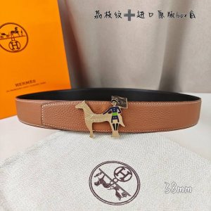 特 HermèS爱马仕 双头尖 双面原版 原单品质 进口头层牛皮 土黄色 荔枝纹搭配黑色平纹 寸半38Mm 配官网新款H金 银扣