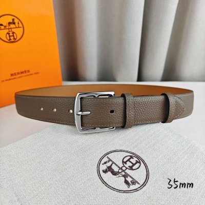 HermèS 爱马仕针扣皮带 顶级品质 进口头层牛皮 原厂荔枝纹面搭配土黄色平纹底 35Mm宽 配官网亮银 亮金扣