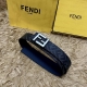 图片包装＋10 Fendi 芬迪 专柜同款 宽4.0Cm 双环正反用腰带 Ff按钉搭扣 灰色Cuoio Romano皮革材质 反面面料带有烟草黄和黑色Ff图案