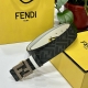 Fendi 芬迪 专柜同款 宽4.0Cm 双环正反用腰带 Ff按钉搭扣 白色Cuoio Romano皮革材质 反面面料带有烟草黄和黑色Ff图案 四方金属饰面 时