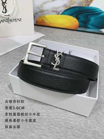 特 圣罗兰 宽度3.0CM 品质款式 双面柔软小牛皮料，手感柔软舒适。纯铜皮带针扣 古铜 古银 尾巴孔位与正品一致采用椭圆孔位，佩戴简单。扣头LOGO与正品一致 - 点击图像关闭
