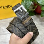 图片包装＋10 Fendi 芬迪 专柜同款 宽4.0Cm 双环正反用腰带 Ff按钉搭扣 咖啡色Cuoio Romano皮革材质 反面面料带有烟草黄和黑色Ff图案