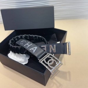 香奈儿 黄铜Logo扣 小牛皮 银色金属 3.0Cm精品 弹力十足 百搭 优雅.65一85码