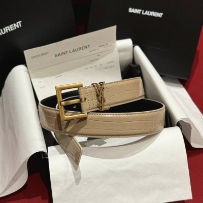 杨树林 Ysl 新款女士腰带，采用意大利双面顶级牛皮材质，压鳄鱼纹。搭配顶级黄铜扣。宽3.0Cm