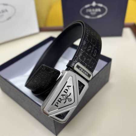 高端品质，实物拍摄 批 配全套专柜礼盒 品牌：普拉达 原单品 扣头材质：双色纯钢扣 带身材质正面：正版宽度38Mm双面采用进口头层牛皮钢质真空纳米电镀专柜同步款 - 点击图像关闭