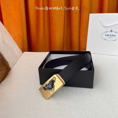 特 普拉达 Prada进口小牛皮，手感细腻柔软，搭配纯钢自动精品扣，男士必备！宽度：3.5Cm