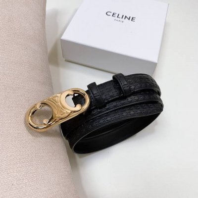 特 Celine 压小花 Triomphe中号Triomphe压印天然牛皮革腰带 2.5Cm 最新款