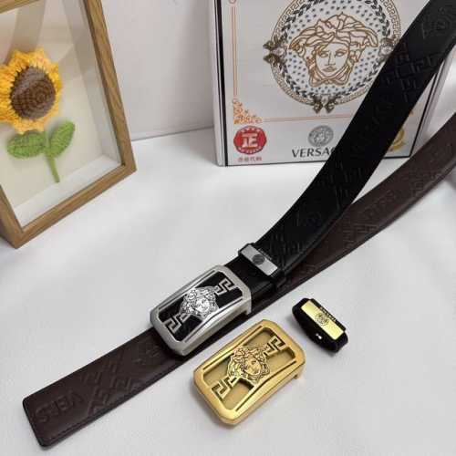 品名：Versace.范思哲 材质：原单牛皮腰带 百分百头层牛皮腰带保证真皮，24K纯钢扣，专柜原单品质、做工精细，时尚大牌，送人自用首选 包装： 请认准如图专
