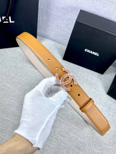 宽度3.0Cm Chanel 香奈儿 女士经典款腰带皮带新款光滑内衬磨砂牛皮银色 镶钻精品钢扣