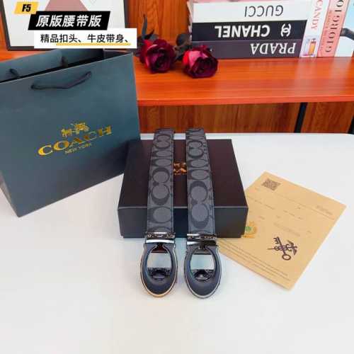 原版品质滑道 品牌：蔻驰C家 男款 颜色：黑 扣头：金 银 扣头：原版精品纯铜五金扣头 带身：原版牛皮 尺寸：宽约：3.8Cm 长约：95Cm-125Cm 类别