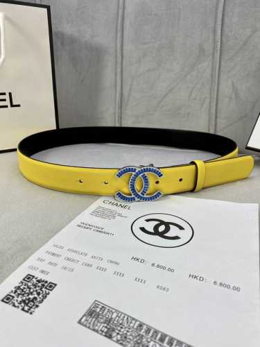 特 宽度3.0Cm Chanel 香奈儿 女士腰带皮带新款柔软的进口小牛皮金 银色方钻金属钢扣。