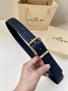特 宽度3.8Cm Coach 这款双面腰带一面为经典标志帆布材质，另一面为精制皮革材质，配有标志性扣件，将两种外形合二为一。通过简单的说明，可用剪刀剪裁至完美