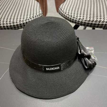 Balenciaga巴黎世家 法国欧洲风小檐礼帽女蝴蝶结盆帽优雅遮阳防晒渔 夫帽出游逛街草帽 - 点击图像关闭