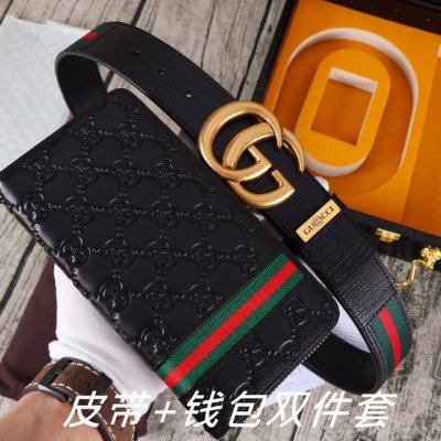 品牌：古奇.Gu..Cci双件套 型号：木盒装，皮带+钱包，两件套等级：意大利进口百分百头层牛皮，古奇.Gu..Cci，世界著名奢侈品品牌，经典g花纹系列，进口