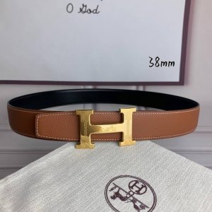 HermèS爱马仕 双头尖 双面原版 原单品质 进口头层牛皮 土黄色荔枝纹搭配黑色平纹 寸半38Mm 配官网 H马拉车雕刻花纹亮金 亮银钢扣 DDD