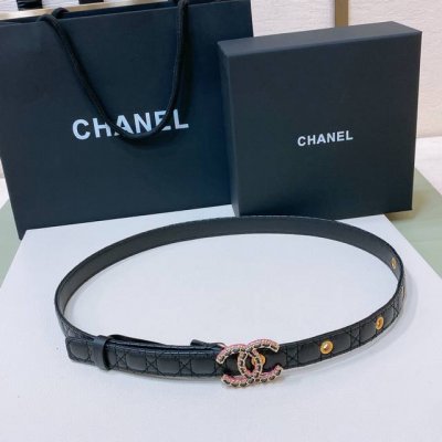 C Hanel 24S Cc 树脂 与 链节Logo字母搭扣 黄铜金属小羊皮菱格腰带 手感柔软 细腻 2.0Cm