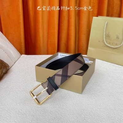 Burberry 巴宝莉专柜同步平滑皮革腰带 搭配精品针扣 装饰品牌经典格纹 宽度:3.5Cm
