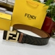特 Fendi芬迪专柜同款 宽4.0Cm 双环正反用腰带 Ff按钉搭扣 土黄Cuoio Romano皮革材质 反面面料带有烟草黄和黑色Ff图案 四方金属饰面 时