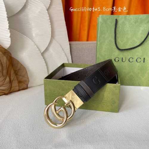 Gucci新款压花腰带，底部为咖色牛皮压小花，搭配专柜精品旋转扣，宽3.8Cm