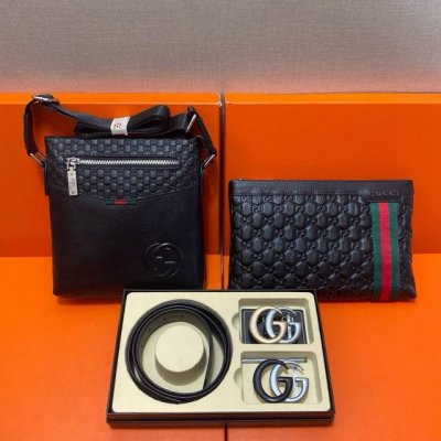 古驰Gucci 头层皮质组合礼盒包装腰带俩款包包超级组合 公文包包是很实用的选择。手提包日常是非常适合的。 双扣皮带：头层皮质带身搭配3.8Cm广州原版扣头 尺