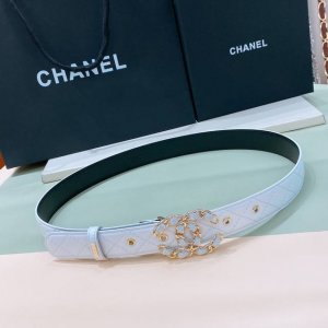 c Hanel Logo 皮条配色 Cc扣 黄铜金色金属 3.0Cm精品 羊皮腰带 手感柔软极佳 典雅