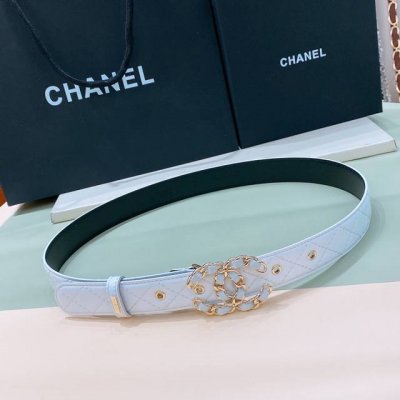 c Hanel Logo 皮条配色 Cc扣 黄铜金色金属 3.0Cm精品 羊皮腰带 手感柔软极佳 典雅